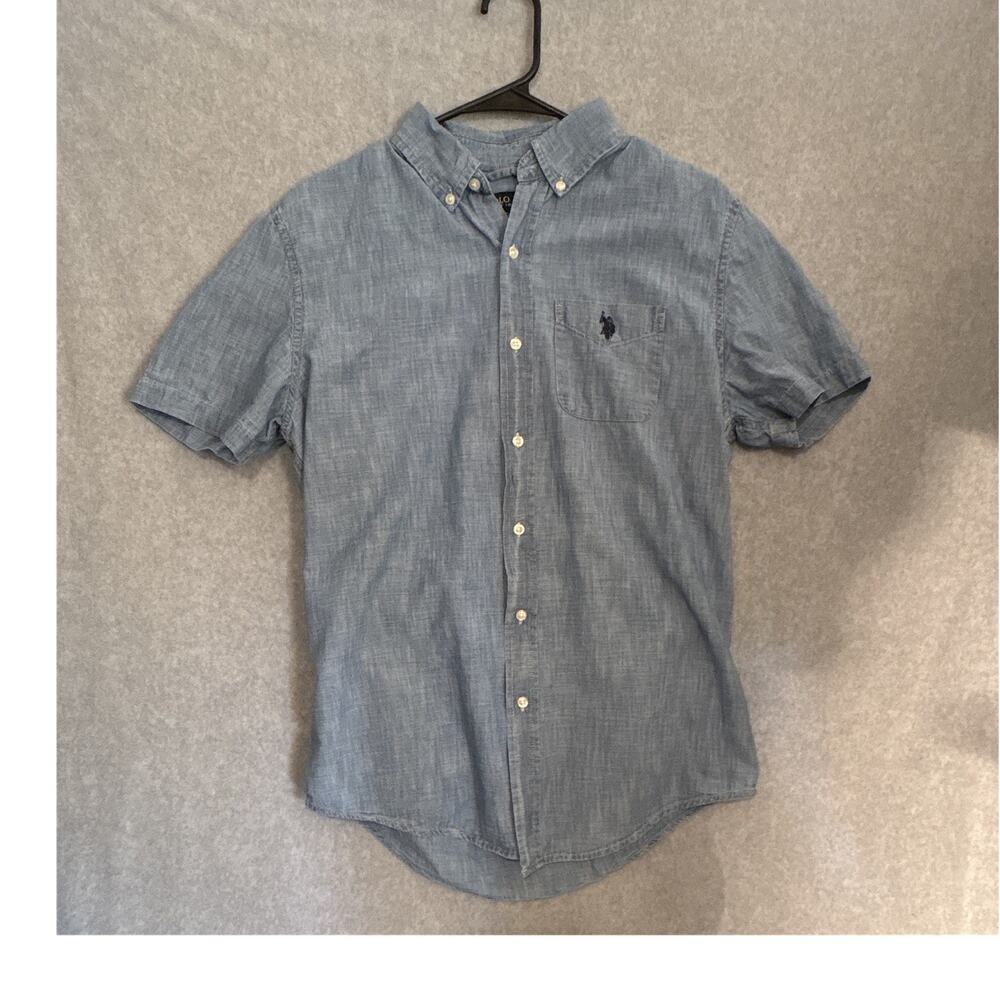 U.S. Polo Assn. Men’s S Blue Cotton Woven Short Sleeve Button-Up Shirt